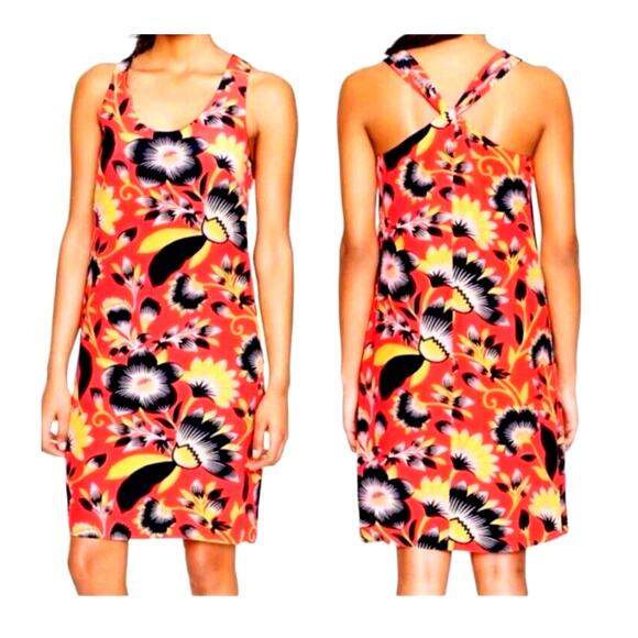 J. Crew Twist Back 100% Silk Dress Hibiscus Floral SZ 4 Tropical Resort Vacay - Picture 1 of 10